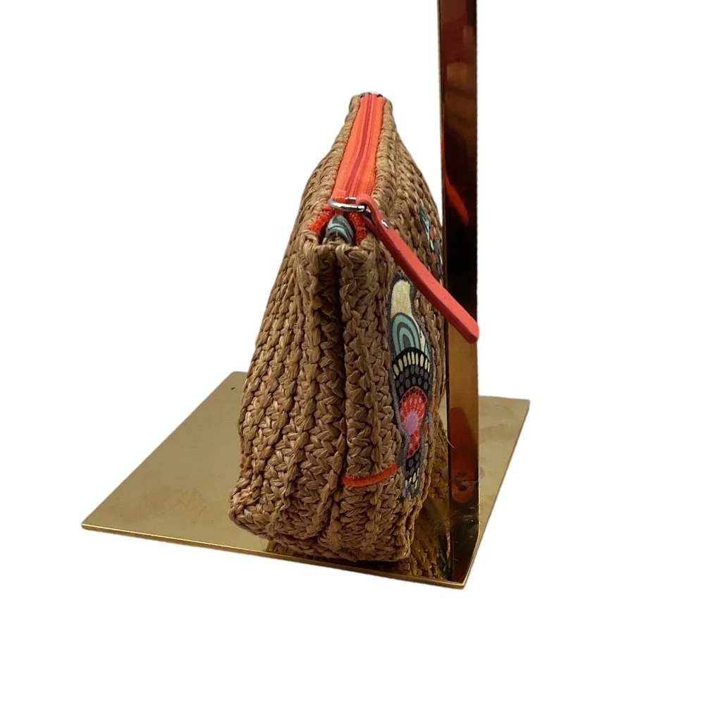 Vera‎ Bradley Woven Straw Bird on a Wire Cosmetic Bag Pouch Tan Orange Multi